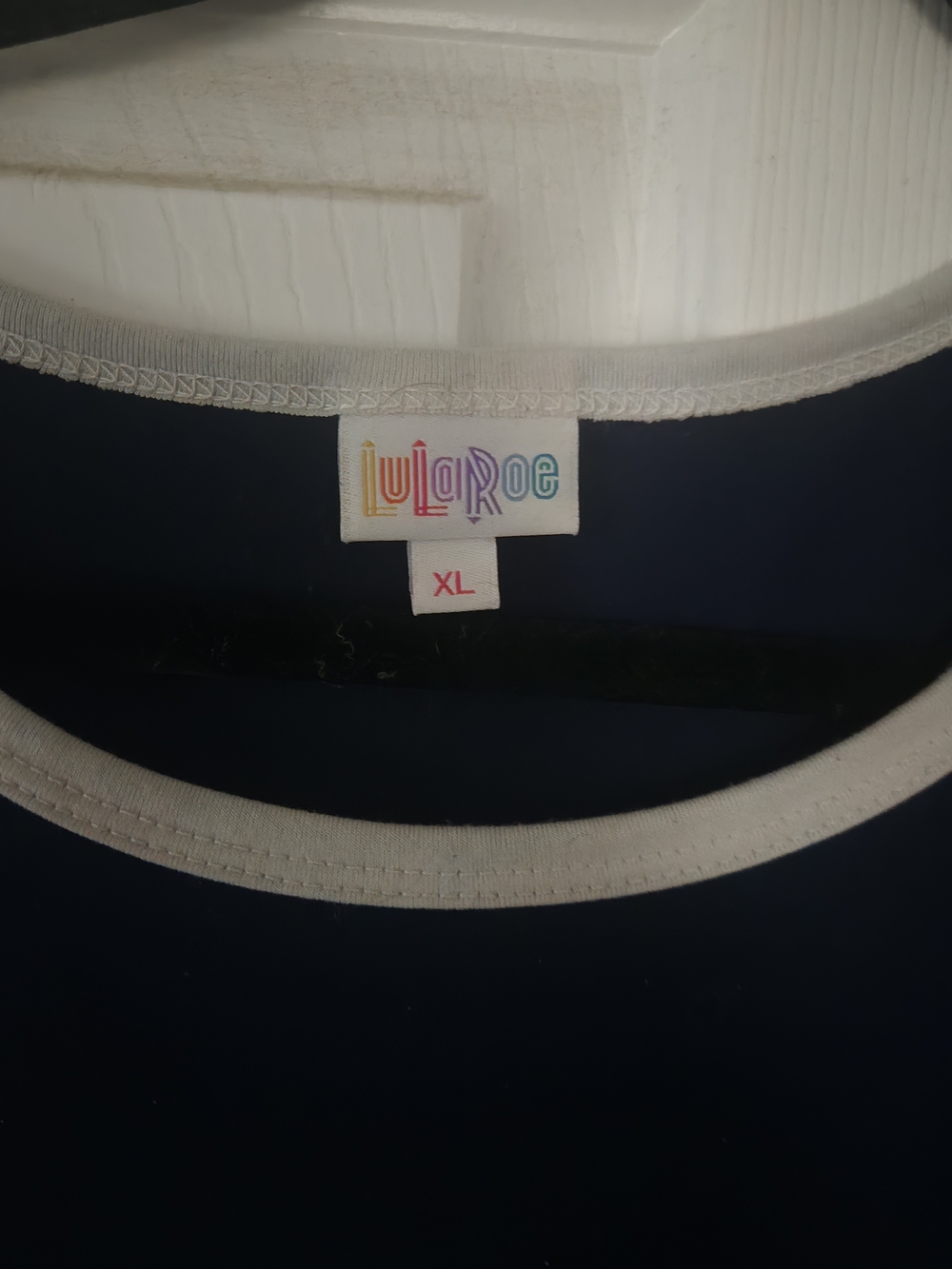 LuLaRoe Navy Blue Midi Dress with White Trim